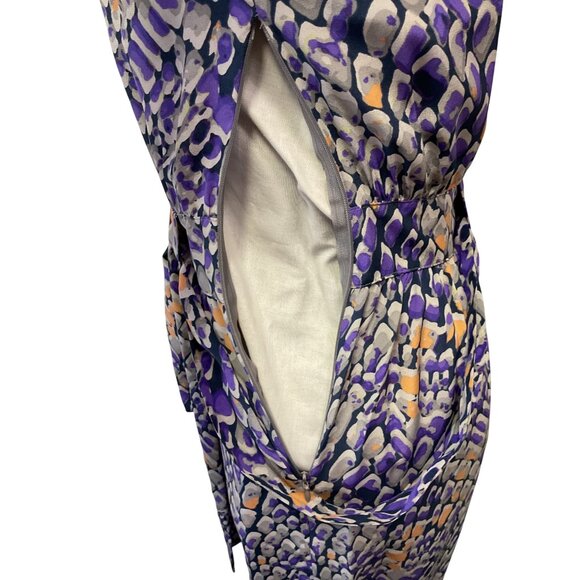 Presley Skye XS 100% Silk Abstract Print Wrap Dress W/ Belt Purple Peach & Grey - Picture 6 of 7